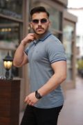 Erkek Yakalı Kagi Kumaş Kısa Kollu T-shirt resmi